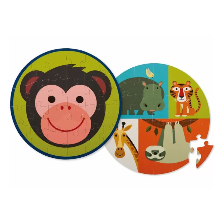 Crocodile Creek Puzzles Dès 2 Ans: 2, 12 Et 24 Pcs<Puzzle Rond Double Face 24 Pcs 'Le Singe Et Ses Amis'