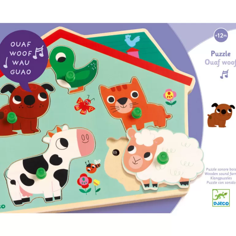 Djeco Puzzle Djeco<Puzzle Sonore En Bois 'Ouaf Woof' 1707